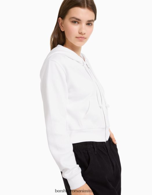 Bershka femei hanorac decupat cu fermoar alb Z86D1265 îmbrăcăminte