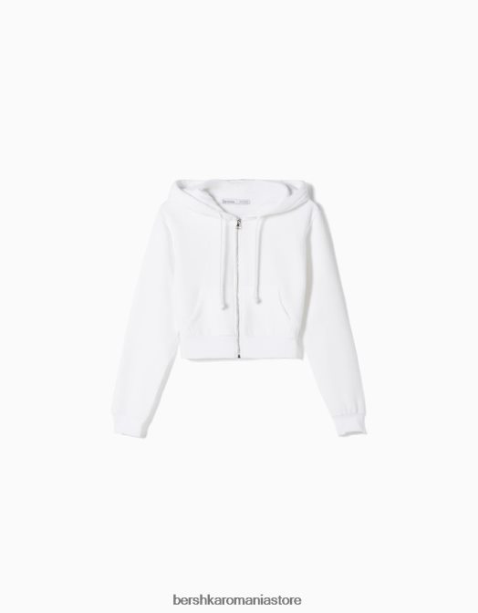 Bershka femei hanorac decupat cu fermoar alb Z86D1265 îmbrăcăminte