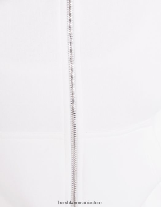 Bershka femei hanorac decupat cu fermoar alb Z86D1265 îmbrăcăminte