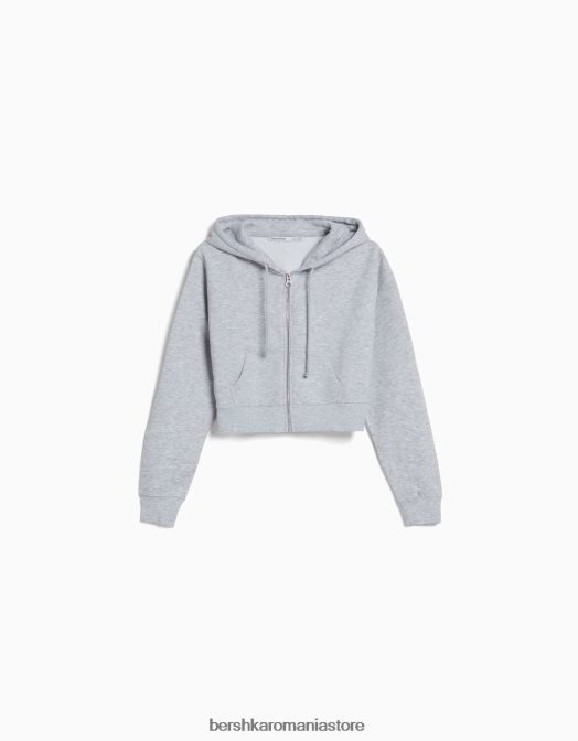 Bershka femei hanorac decupat cu fermoar gri Z86D1266 îmbrăcăminte