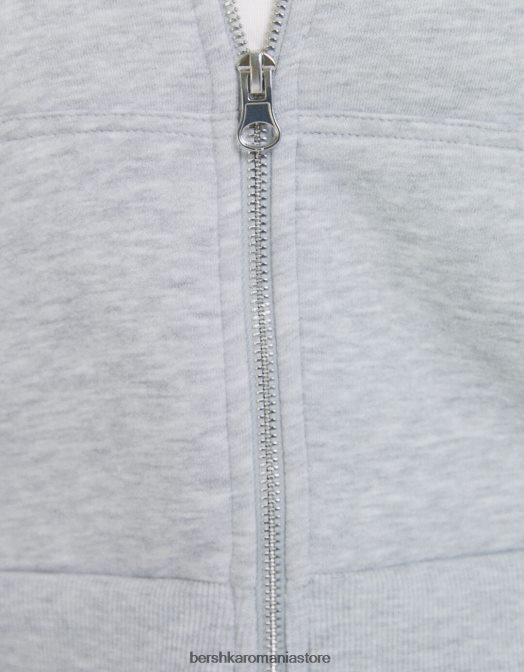 Bershka femei hanorac decupat cu fermoar gri Z86D1266 îmbrăcăminte