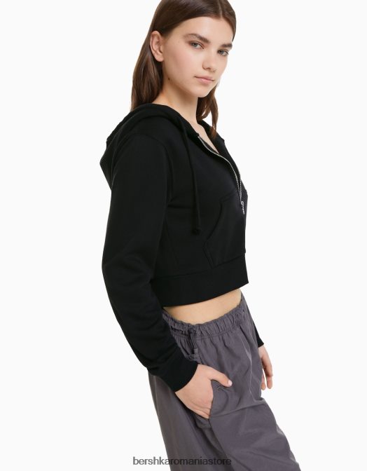 Bershka femei hanorac decupat cu fermoar gri inchis Z86D1268 îmbrăcăminte