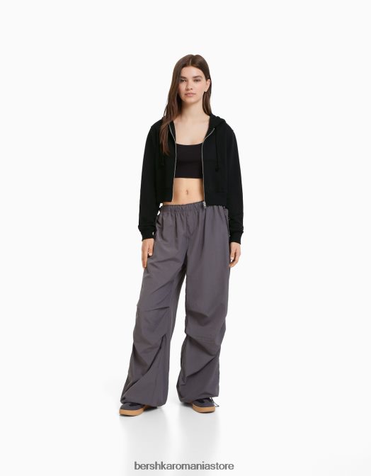 Bershka femei hanorac decupat cu fermoar gri inchis Z86D1268 îmbrăcăminte