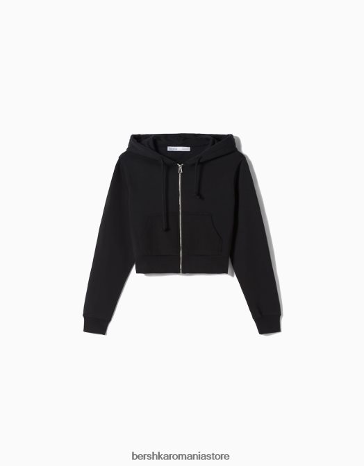 Bershka femei hanorac decupat cu fermoar gri inchis Z86D1268 îmbrăcăminte