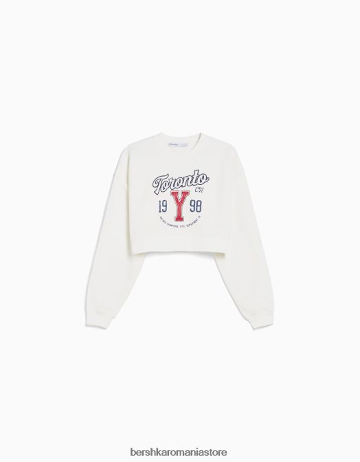 Bershka femei hanorac decupat imprimat aproape alb Z86D1259 îmbrăcăminte