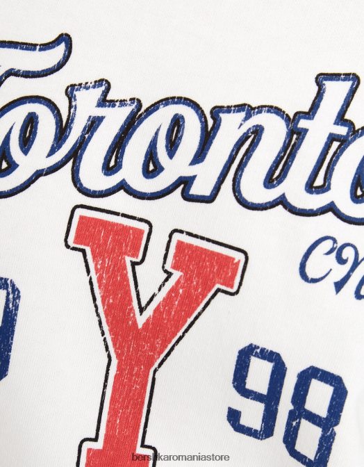 Bershka femei hanorac decupat imprimat aproape alb Z86D1259 îmbrăcăminte