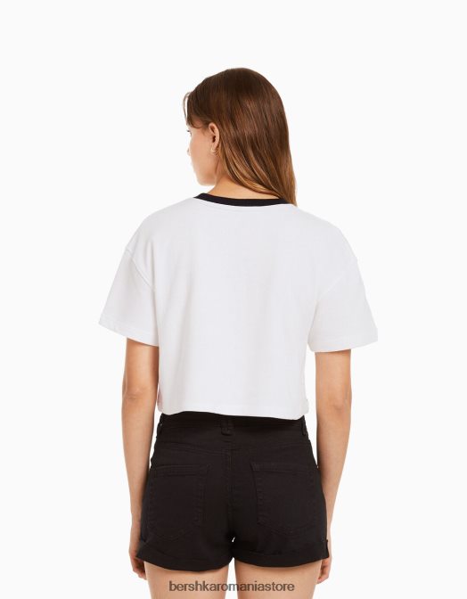 Bershka femei hanorac decupat imprimat cu maneca scurta cremă Z86D638 îmbrăcăminte