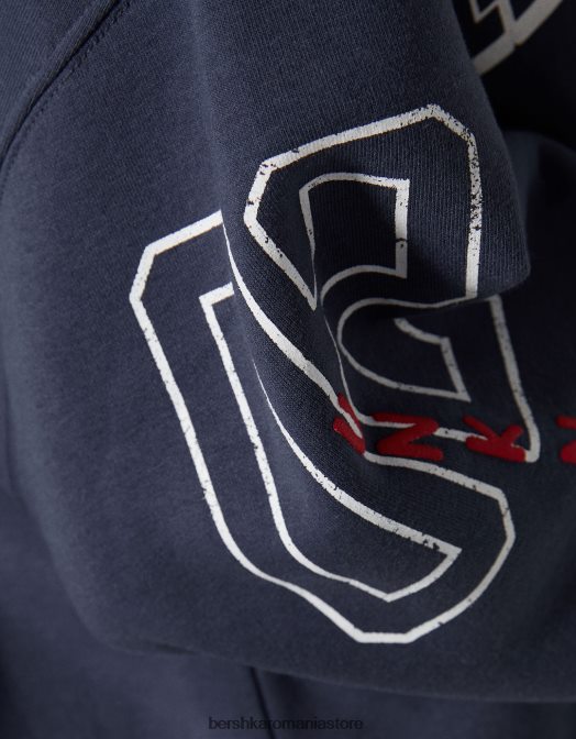 Bershka femei hanorac imprimat albastru inchis Z86D1278 îmbrăcăminte