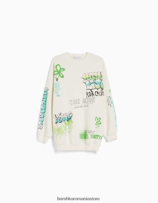 Bershka femei hanorac imprimat cremă Z86D1224 îmbrăcăminte