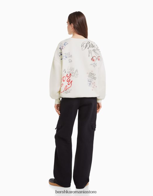 Bershka femei hanorac imprimat cu decolteu cremă Z86D1226 îmbrăcăminte