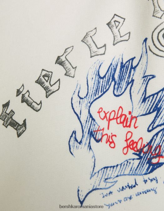 Bershka femei hanorac imprimat cu decolteu cremă Z86D1226 îmbrăcăminte