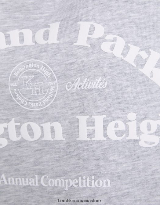 Bershka femei hanorac imprimat cu guler polo gri Z86D1261 îmbrăcăminte