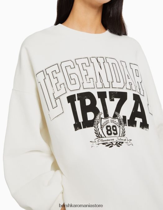 Bershka femei hanorac imprimat cu maneca lunga cremă Z86D1237 îmbrăcăminte