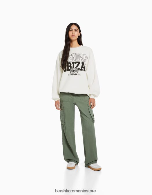 Bershka femei hanorac imprimat cu maneca lunga cremă Z86D1237 îmbrăcăminte