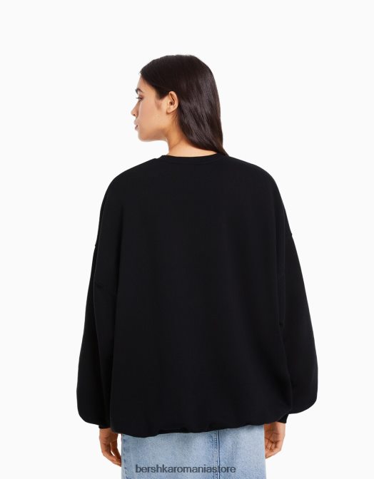 Bershka femei hanorac imprimat cu maneca lunga negru Z86D1236 îmbrăcăminte