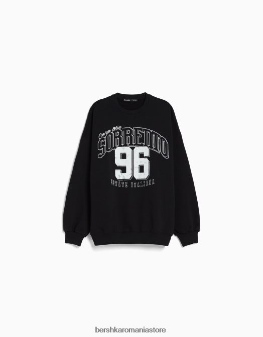 Bershka femei hanorac imprimat cu maneca lunga negru Z86D1236 îmbrăcăminte