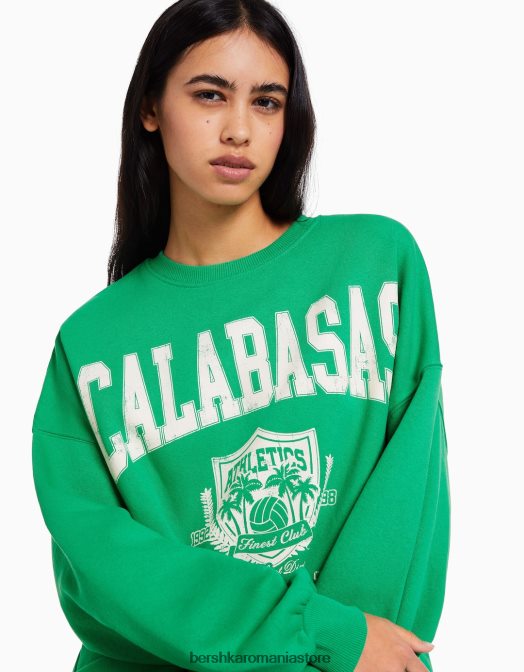 Bershka femei hanorac imprimat cu maneca lunga verde Z86D1235 îmbrăcăminte