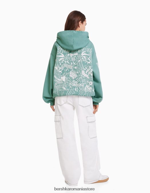 Bershka femei hanorac imprimat verde Z86D1252 îmbrăcăminte