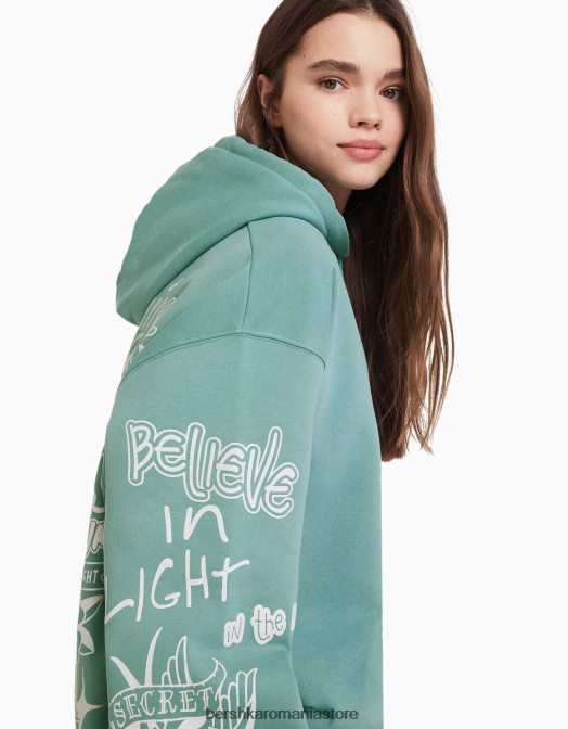 Bershka femei hanorac imprimat verde Z86D1252 îmbrăcăminte