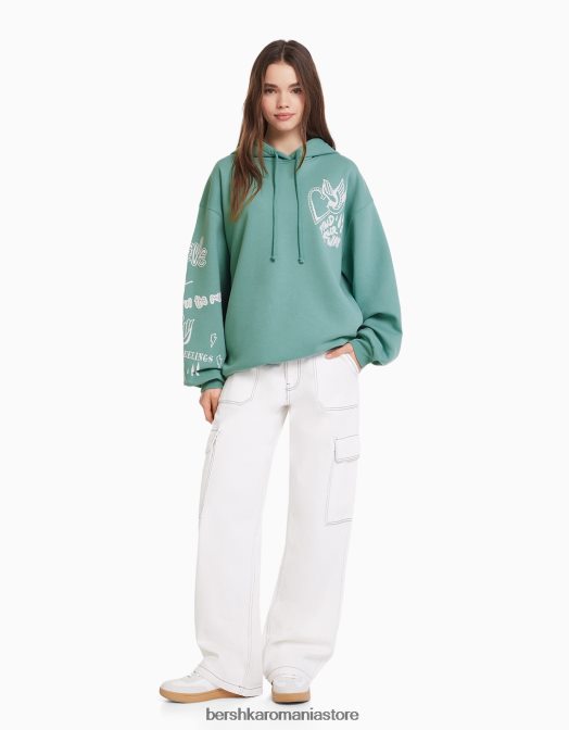 Bershka femei hanorac imprimat verde Z86D1252 îmbrăcăminte