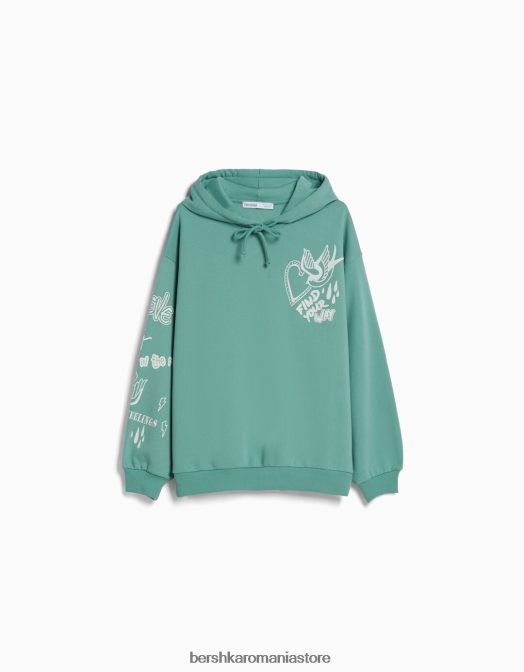 Bershka femei hanorac imprimat verde Z86D1252 îmbrăcăminte