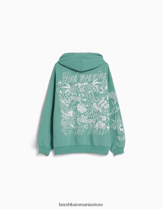 Bershka femei hanorac imprimat verde Z86D1252 îmbrăcăminte