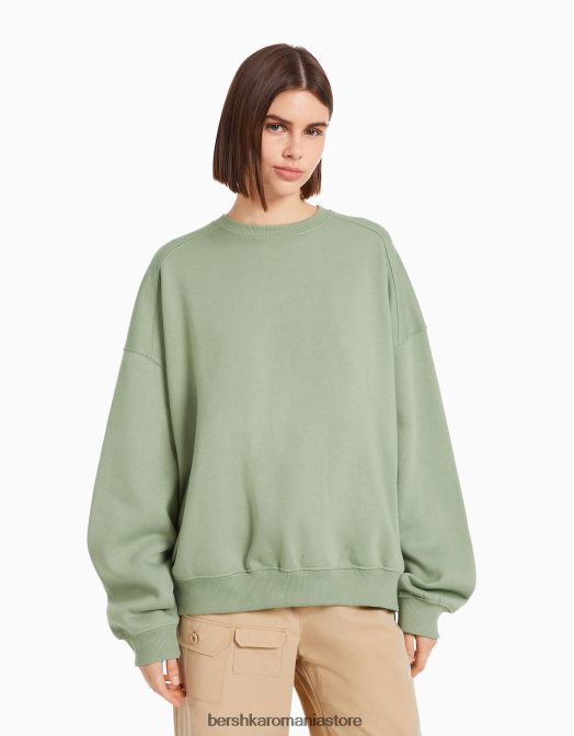 Bershka femei hanorac oversize cu gâtul rotund kaki Z86D1280 îmbrăcăminte