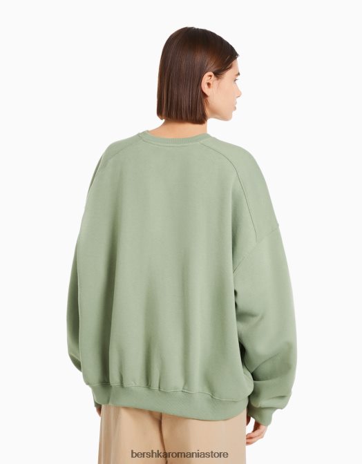 Bershka femei hanorac oversize cu gâtul rotund kaki Z86D1280 îmbrăcăminte