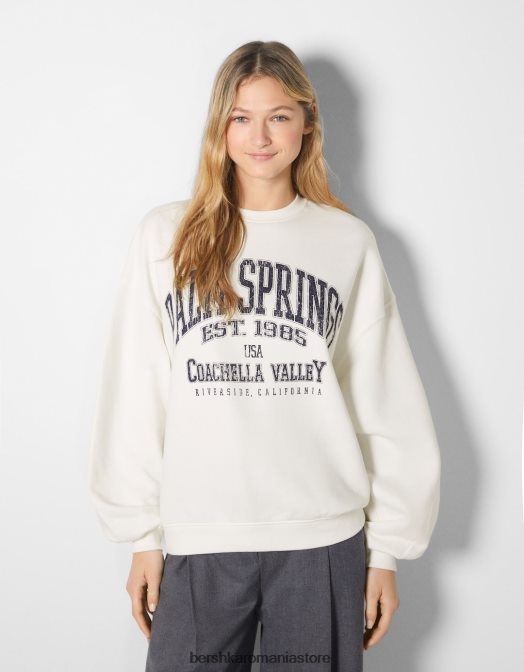 Bershka femei hanorac oversize imprimat alb Z86D1220 îmbrăcăminte