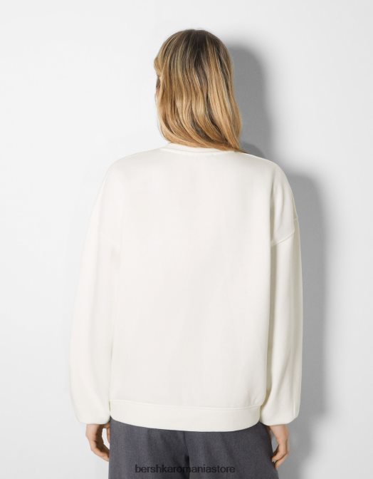 Bershka femei hanorac oversize imprimat alb Z86D1220 îmbrăcăminte