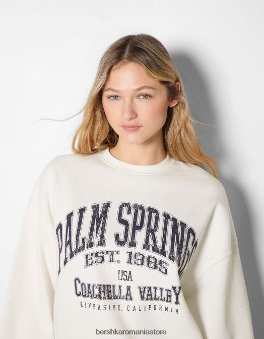 Bershka femei hanorac oversize imprimat alb Z86D1220 îmbrăcăminte