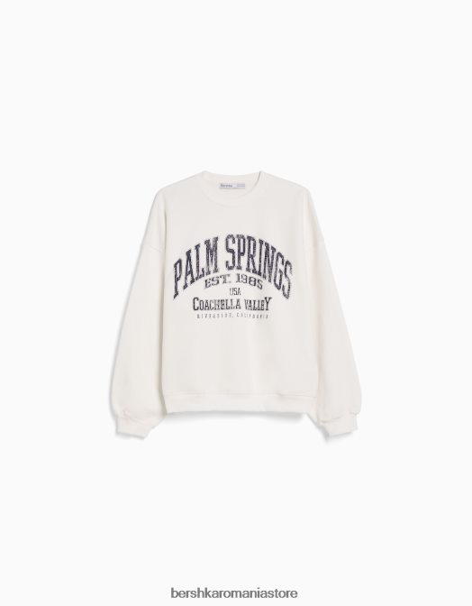 Bershka femei hanorac oversize imprimat alb Z86D1220 îmbrăcăminte