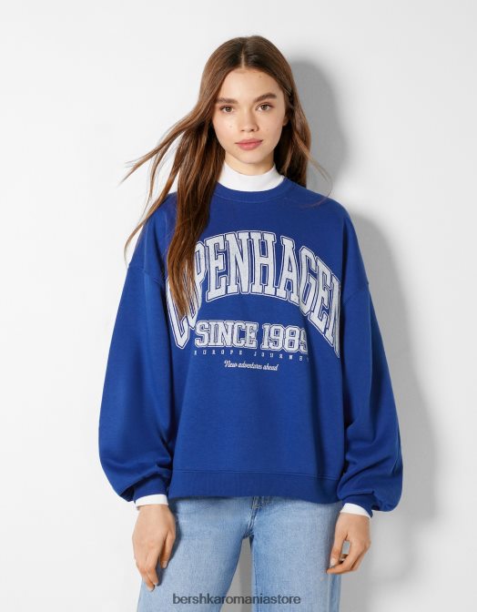 Bershka femei hanorac oversize imprimat albastru Z86D1221 îmbrăcăminte