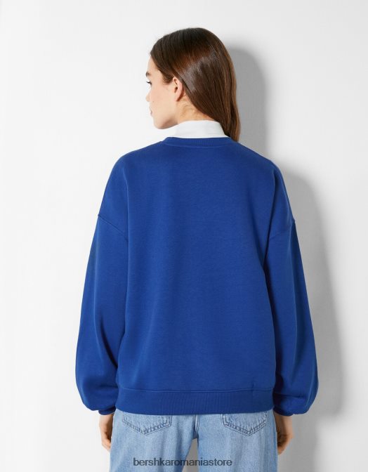 Bershka femei hanorac oversize imprimat albastru Z86D1221 îmbrăcăminte