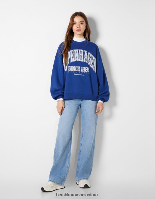 Bershka femei hanorac oversize imprimat albastru Z86D1221 îmbrăcăminte