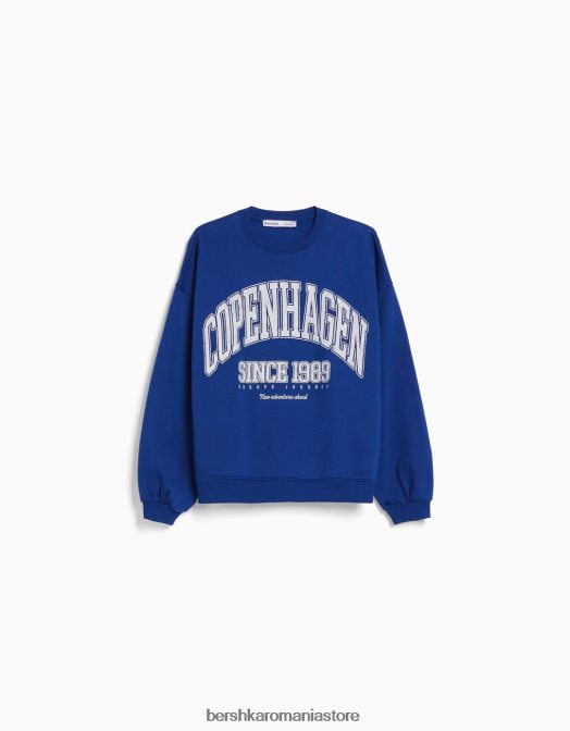 Bershka femei hanorac oversize imprimat albastru Z86D1221 îmbrăcăminte