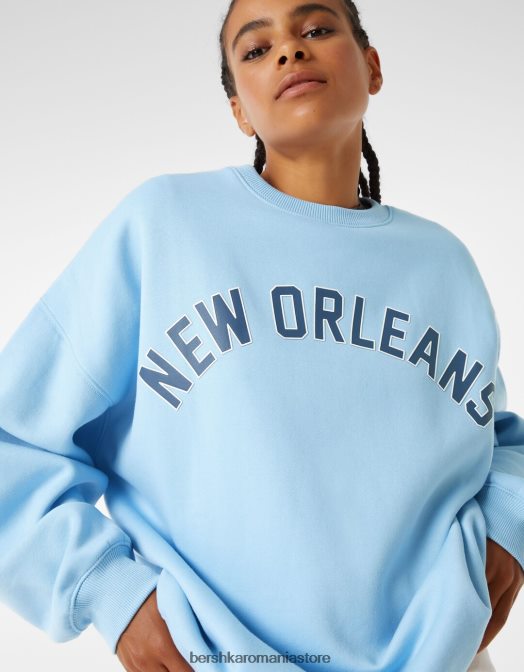 Bershka femei hanorac oversize imprimat albastru deschis Z86D1248 îmbrăcăminte