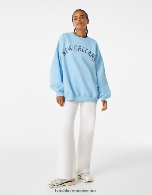 Bershka femei hanorac oversize imprimat albastru deschis Z86D1248 îmbrăcăminte