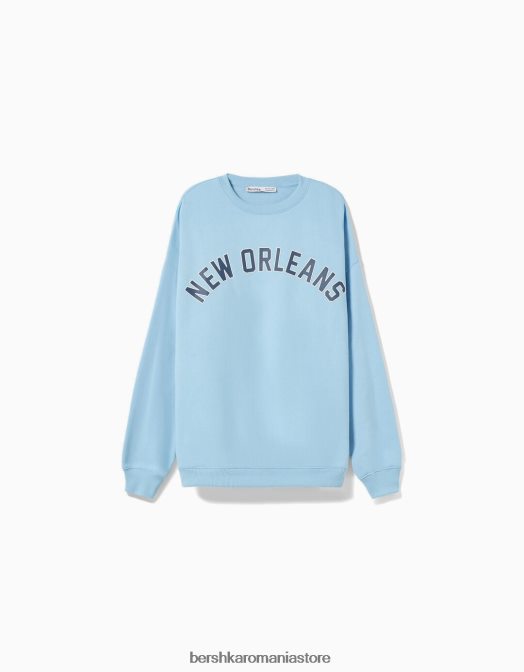 Bershka femei hanorac oversize imprimat albastru deschis Z86D1248 îmbrăcăminte