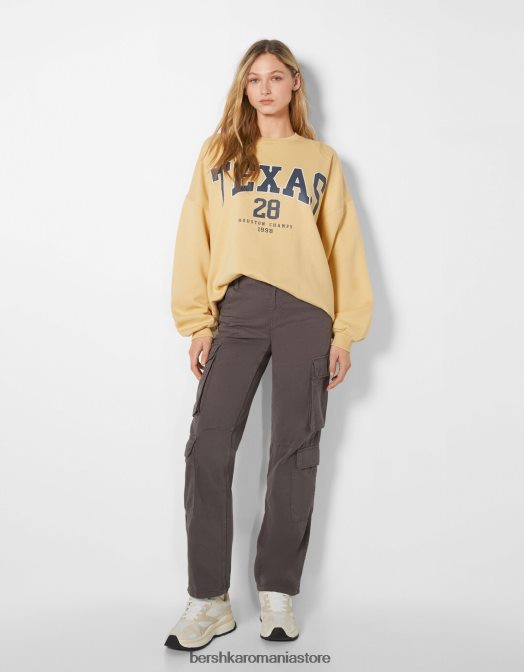 Bershka femei hanorac oversize imprimat galben Z86D1249 îmbrăcăminte