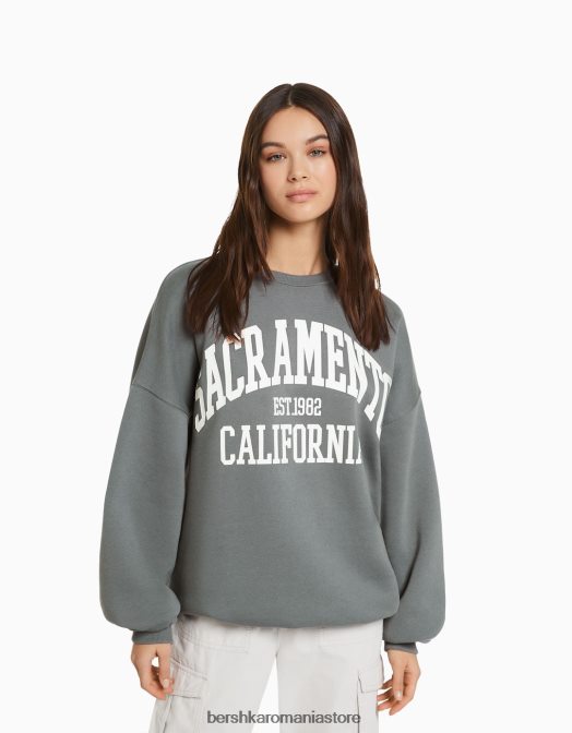 Bershka femei hanorac oversize imprimat gri Z86D1216 îmbrăcăminte