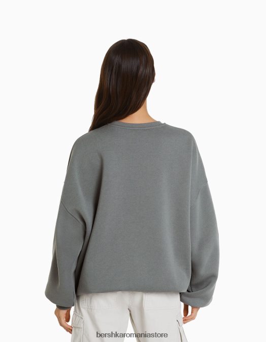 Bershka femei hanorac oversize imprimat gri Z86D1216 îmbrăcăminte