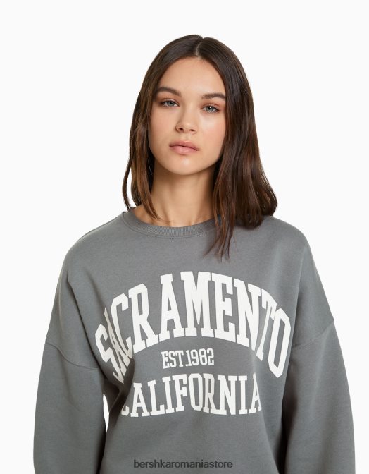 Bershka femei hanorac oversize imprimat gri Z86D1216 îmbrăcăminte