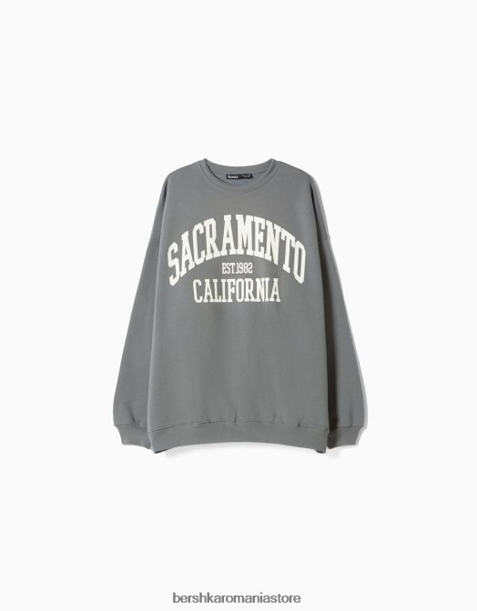 Bershka femei hanorac oversize imprimat gri Z86D1216 îmbrăcăminte