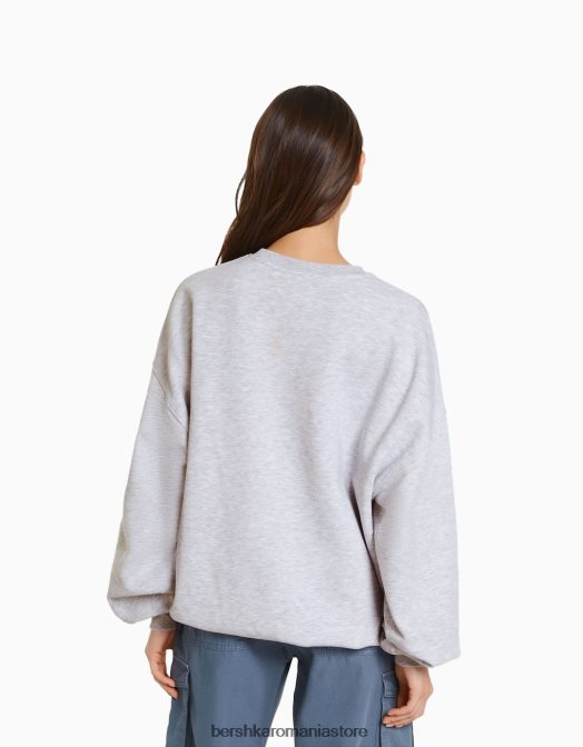 Bershka femei hanorac oversize imprimat gri Z86D1217 îmbrăcăminte