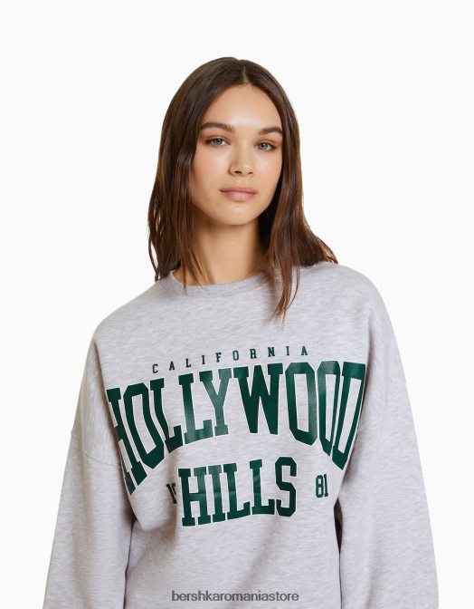 Bershka femei hanorac oversize imprimat gri Z86D1217 îmbrăcăminte