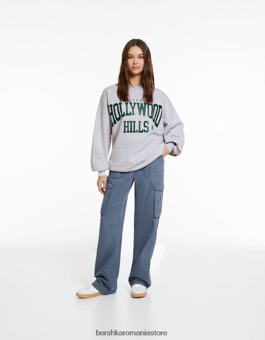 Bershka femei hanorac oversize imprimat gri Z86D1217 îmbrăcăminte
