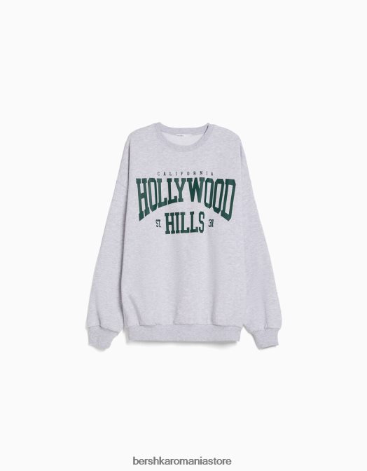 Bershka femei hanorac oversize imprimat gri Z86D1217 îmbrăcăminte