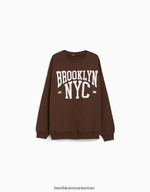 Bershka femei hanorac oversize imprimat maro Z86D1245 îmbrăcăminte