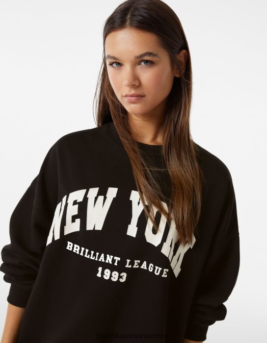 Bershka femei hanorac oversize imprimat negru Z86D1244 îmbrăcăminte